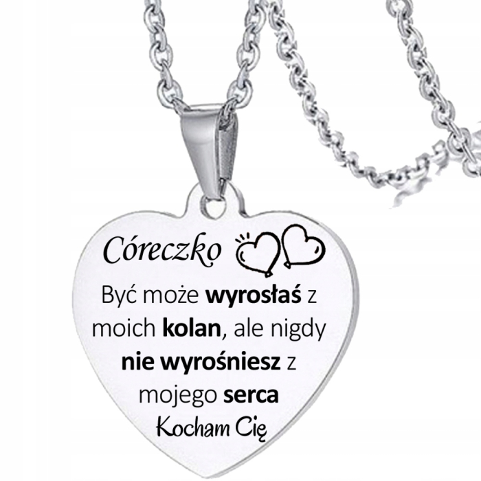 Prezent dla Córki Naszyjnik Zawieszka Serce z Dedykacją Nigdy nie zapomnij